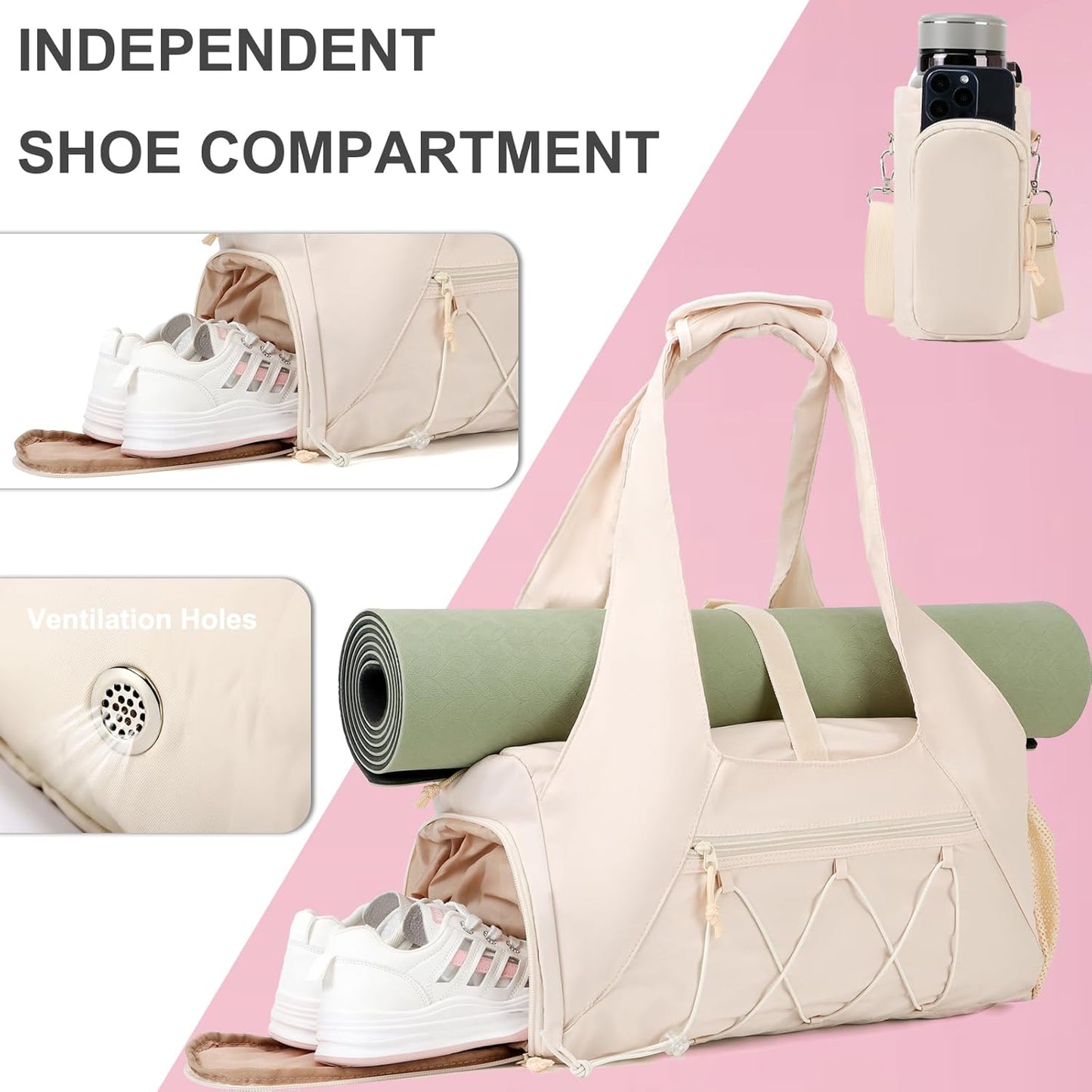 Stylish Gym Bag for Women - Versatile Yoga Mat Bag with Shoe Compartment and Wet Pocket, Perfect for Your Active Lifestyle